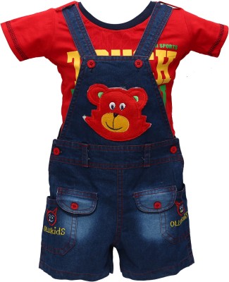 Zadmus Kids Dungaree For Baby Boys & Baby Girls Party Applique Denim(Red, Pack of 1)