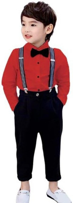 aadhya Dungaree For Boys & Girls Party Solid Cotton Blend(Red, Pack of 1)