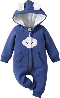 BRANDONN Romper For Baby Boys & Baby Girls Embroidered Polycotton(Blue, Pack of 1)