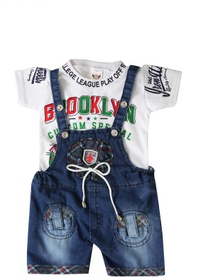 XBOYZ Baby Boys & Baby Girls Casual Dungaree and Romper T-shirt(White)