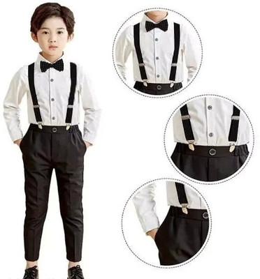 GK TRENDZ Dungaree For Boys Party Solid Cotton Blend(White, Pack of 1)