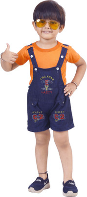 KJD Dungaree For Baby Boys & Baby Girls Party Solid Cotton Blend(Orange, Pack of 1)