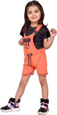 MYKUKI Dungaree For Boys & Girls Party Printed Cotton Blend(Orange, Pack of 1)