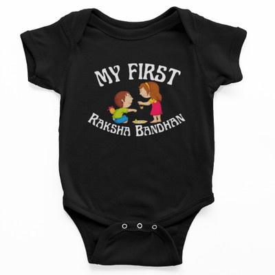 inkwale Romper For Baby Boys & Baby Girls Graphic Print Cotton Blend(Black, Pack of 1)