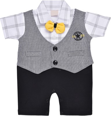 Wishkaro Romper For Baby Boys Party Checkered Cotton Blend(Yellow, Pack of 1)