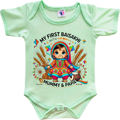 Cute Palls Romper For Baby Boys & Baby Girls Casual Graphic Print Cotton Blend(Light Green, Pack of 1)