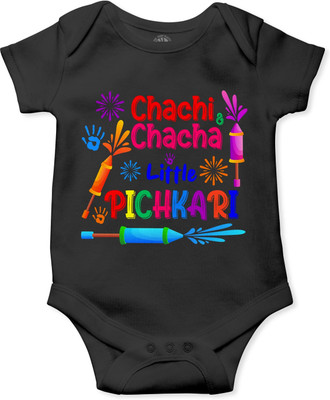 swaggers Romper For Baby Boys & Baby Girls Casual Printed Cotton Blend(Black, Pack of 1)