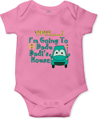 THE PRINT PLATTER Romper For Baby Boys & Baby Girls Casual Graphic Print Cotton Blend(Pink, Pack of 1)