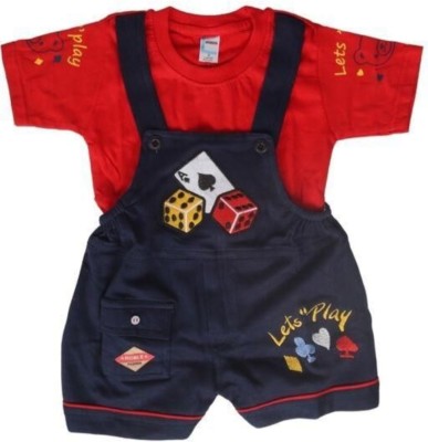 Chunu Munu Dungaree For Baby Boys & Baby Girls Casual Printed Pure Cotton(Dark Blue, Pack of 1)