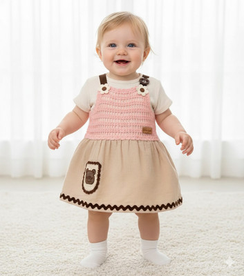 Kiko Dungaree For Baby Girls Casual Printed Pure Cotton(Pink, Pack of 1)