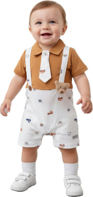 Pompidou Romper For Baby Boys Casual Printed Pure Cotton(White, Pack of 1)