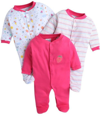 Mahadev Impex Romper For Baby Boys & Baby Girls Casual Printed Pure Cotton(Pink, Pack of 3)