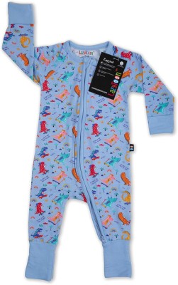 Lazytoon Romper For Baby Boys & Baby Girls Casual Printed Pure Cotton(Light Blue, Pack of 1)