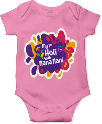 THE PRINT PLATTER Romper For Baby Boys & Baby Girls Casual Graphic Print Cotton Blend(Pink, Pack of 1)