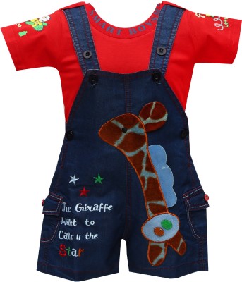 Zadmus Kids Dungaree For Baby Boys & Baby Girls Party Applique Cotton Blend(Red, Pack of 1)