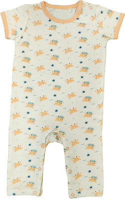 FASHION GRAB Romper For Baby Boys & Baby Girls Casual Self Design Pure Cotton(White, Pack of 1)