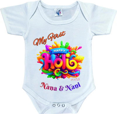 Cute Palls Romper For Baby Boys & Baby Girls Casual Printed Cotton Blend(White, Pack of 1)