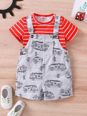 Pekham Fashion Baby Boys & Baby Girls Casual T-shirt Dungaree(Red)