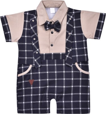 Wishkaro Romper For Baby Boys Party Checkered Cotton Blend(Brown, Pack of 1)