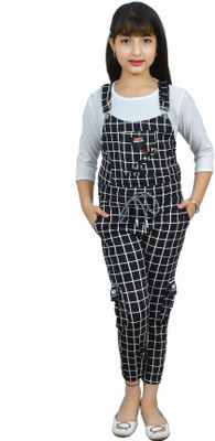 PERFECTPIVOT Dungaree For Girls Casual Checkered Cotton Blend(Black, Pack of 1)