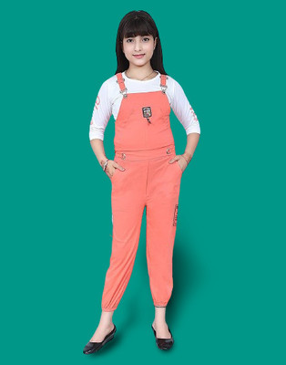 PERFECTPIVOT Dungaree For Girls Casual Solid Pure Cotton(Orange, Pack of 2)