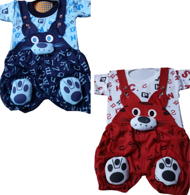 PRIBAK Dungaree For Baby Boys & Baby Girls Party Applique Cotton Blend(Dark Blue, Pack of 2)