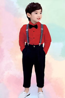 KRIYU CREATION Dungaree For Boys Party Solid Cotton Blend(Red, Pack of 1)