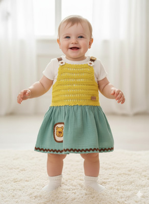 Kiko Dungaree For Baby Girls Casual Printed Pure Cotton(Green, Pack of 1)