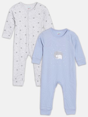 Broon Romper For Baby Boys & Baby Girls Casual Printed Cotton Blend(Dark Blue, Pack of 2)