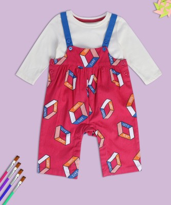 MINI KLUB Dungaree For Baby Girls Casual Printed Cotton Blend(Pink, Pack of 1)