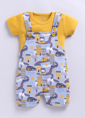 BabyGo Dungaree For Baby Boys & Baby Girls Casual Floral Print Pure Cotton(Yellow, Pack of 1)