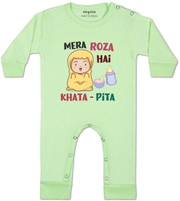 ARVESA Romper For Baby Boys & Baby Girls Printed Cotton Blend(Light Green, Pack of 1)