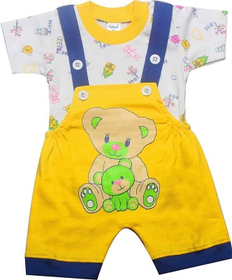 INFANT Dungaree For Baby Boys & Baby Girls Casual Printed Pure Cotton(Yellow, Pack of 1)