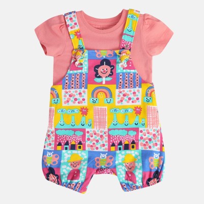 MINI KLUB Dungaree For Baby Girls Solid Pure Cotton(Multicolor, Pack of 2)