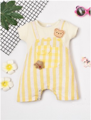 Kiko Romper For Baby Girls Casual Striped Pure Cotton(Yellow, Pack of 1)