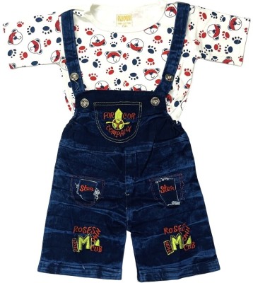 AtoZ Clothings Dungaree For Baby Boys Party Printed Pure Cotton, Denim(Blue, Pack of 1)