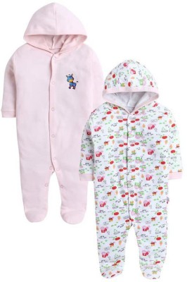 tiniberry Romper For Baby Boys & Baby Girls Printed Cotton Blend(Pink, Pack of 2)