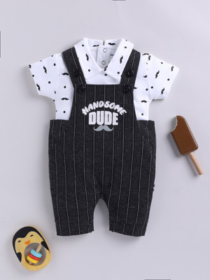 Mom's Love Dungaree For Baby Boys Casual Printed Cotton Blend(Black, Pack of 1)