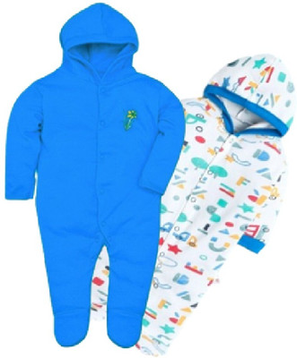 GME Romper For Baby Boys & Baby Girls Casual Printed, Solid, Striped Cotton Blend(Blue, Pack of 3)