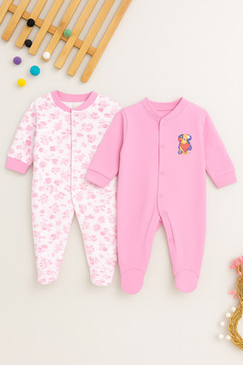 TAWAO Romper For Baby Boys & Baby Girls Solid, Printed Cotton Blend(Multicolor, Pack of 2)