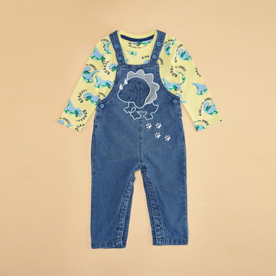 Pantaloons Baby Dungaree For Baby Boys Printed Pure Cotton(Light Green, Pack of 1)