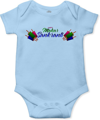 swaggers Romper For Baby Boys & Baby Girls Casual Graphic Print Cotton Blend(Light Blue, Pack of 1)