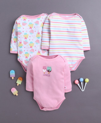 BUMZEE Romper For Baby Girls Casual Animal Print Pure Cotton(Pink, Pack of 3)