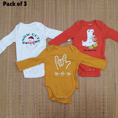 SELVIS BOUTIQUE Romper For Baby Boys & Baby Girls Party Printed Cotton Blend(Multicolor, Pack of 3)
