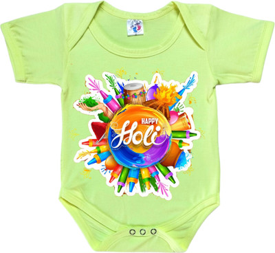 Cute Palls Romper For Baby Boys & Baby Girls Casual Printed Cotton Blend(Yellow, Pack of 1)