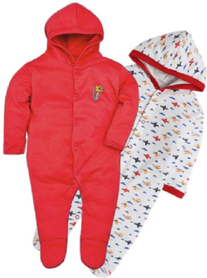 SMILEY APPU CLOTHING Romper For Baby Boys & Baby Girls Casual Printed, Solid, Striped Cotton Blend(Red, Pack of 3)