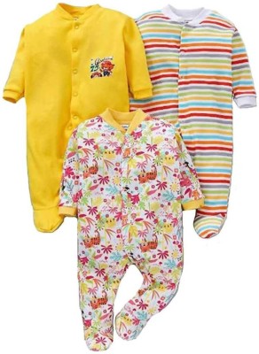 MAHADEV Romper For Baby Boys & Baby Girls Printed, Striped Cotton Blend(Multicolor, Pack of 3)