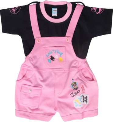 FUTURE TRENDSs Dungaree For Baby Boys & Baby Girls Printed Hosiery(Pink, Pack of 2)