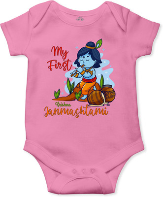 THE PRINT PLATTER Romper For Baby Boys & Baby Girls Printed Pure Cotton(Pink, Pack of 1)