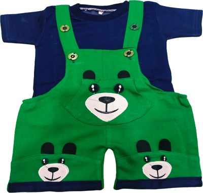 FASHION GRAB Dungaree For Baby Boys & Baby Girls Casual Printed Cotton Blend(Green, Pack of 1)